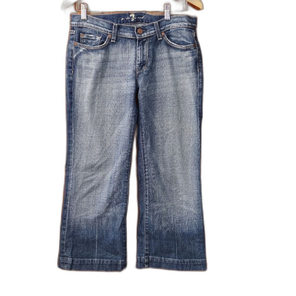 7 For All Mankind Blue Ankle Cropped Wide Leg Y2k Jeans 28